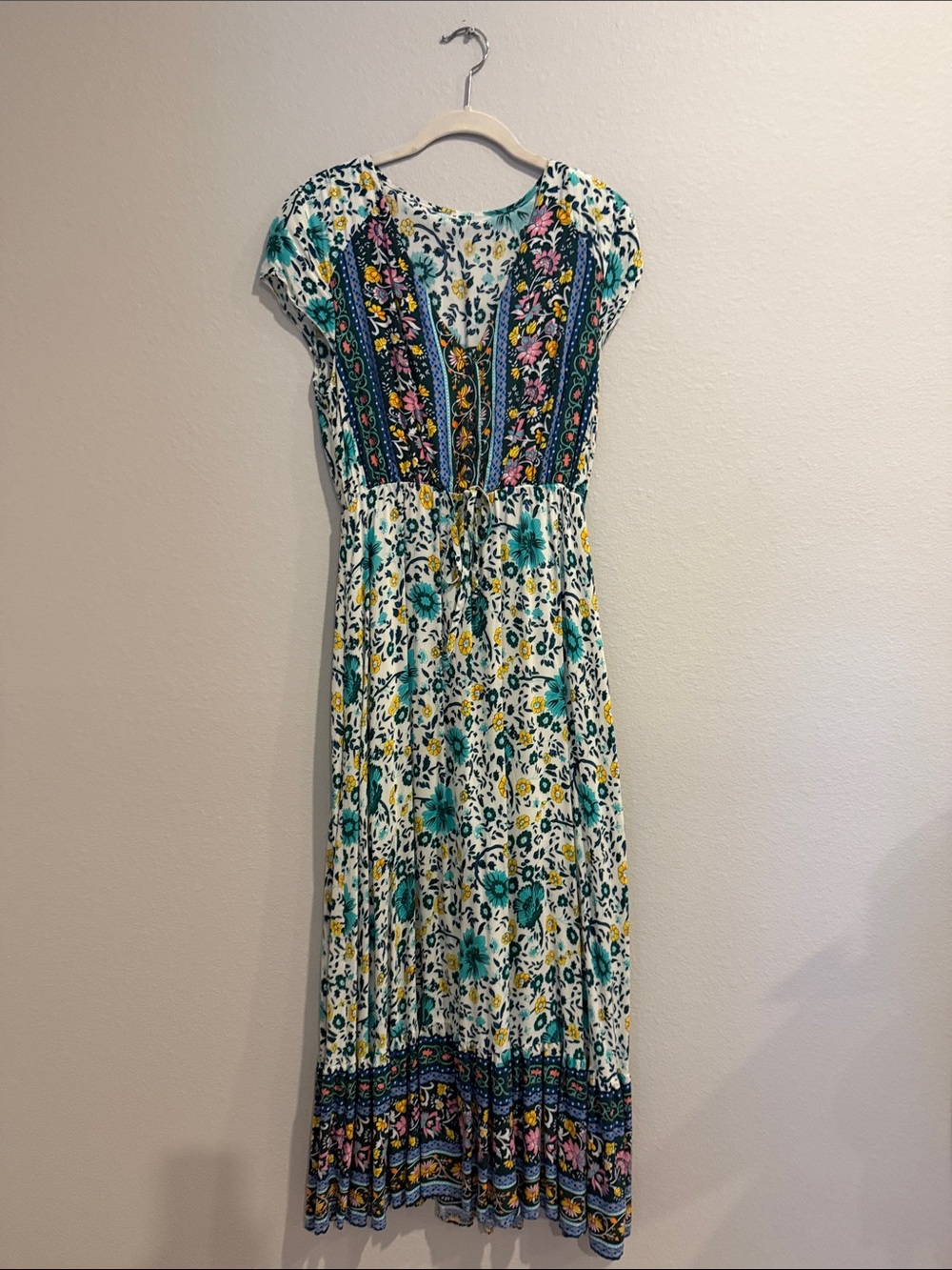 Floral Print Maxi Dress - Teal & Yellow